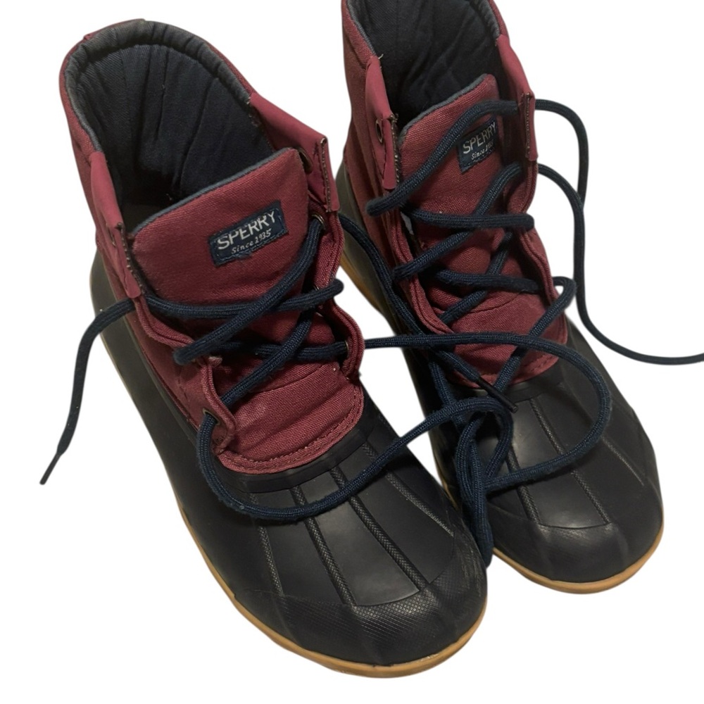 Sperry Kids Size 3M Duck Boots in Burgundy and Black like new